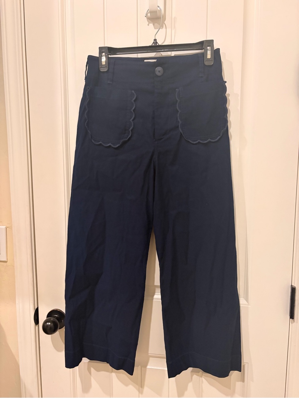 Maeve Navy Wide-Leg Jeans with Scalloped Front Pockets